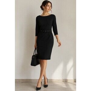Cato East.1846 Fitted Black Dress with Belt Size 6 Elegant and Classic Style